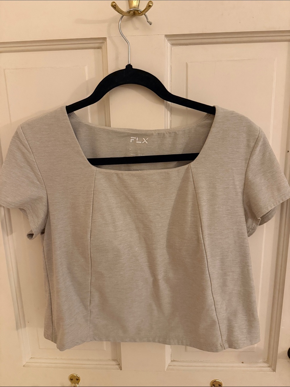 FLX Women's Light Gray Square Neck Short Sleeve Top Size L with built in bra